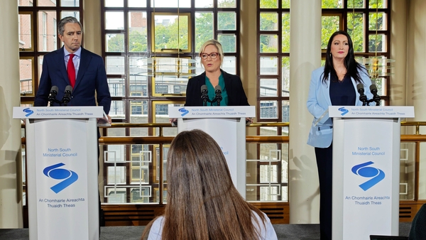 Taoiseach Simon Harris, First Minister Michelle O'Neill and Deputy First Minister Emma Little-Pengelly (Pic: RollingNews)