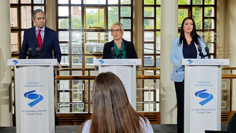 Taoiseach Simon Harris, First Minister Michelle O'Neill and Deputy First Minister Emma Little-Pengelly (Pic: RollingNews)