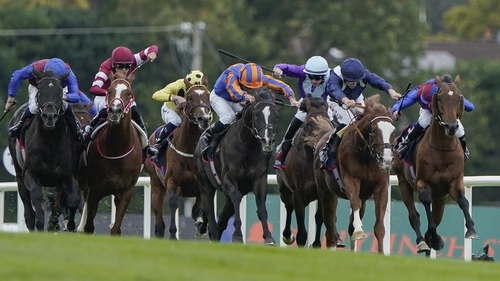 Economics (navy blue silks) going on to win the Irish Champion