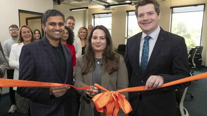 Krish Subramanian, CEO of Chargebee, Claire Boland, Human Resources at Chargebee and Peter Burke, Minister for Enterprise, Trade & Employment
