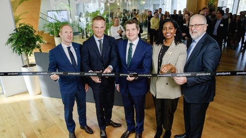 Michael Lohan, CEO, IDA Ireland, Remi Thomas, CFO, Proofpoint, Minister of Enterprise, Trade & Development, Peter Burke, Kim Sullivan, Chief People Officer, Proofpoint, Kevin Leusing, Proofpoint's CTO EMEA.