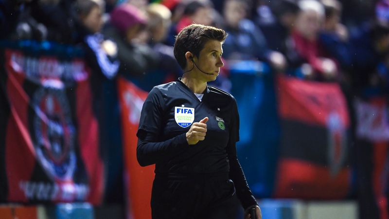 Michelle O'Neill on assistant referee duty in the League of Ireland last year