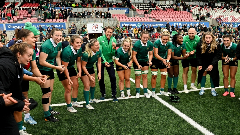 Ireland celebrate after their 36-10 rout of Australia at Kingspan Stadium in Belfast on Saturday