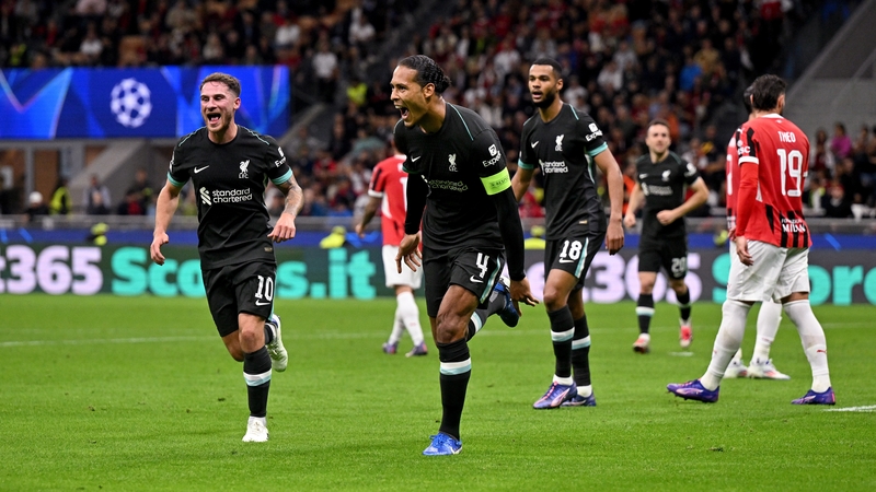 Liverpool captain Virgil van Dijk after scoring his team's second goal against AC Milan