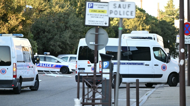 A vehicle of the French prison administration parked at the Avignon courthouse