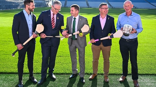 (From L-R) Neil McManus, GAA president Jarlath Burns, HDC chair Terry Reilly, Camogie president Brian Molloy and Brian Cody