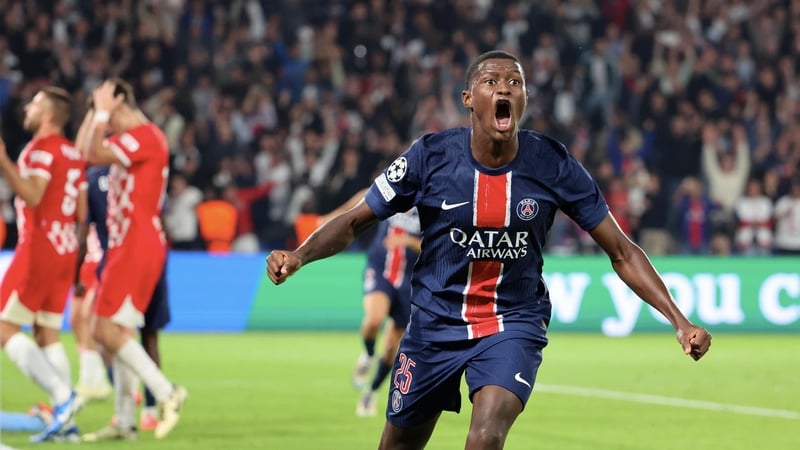Nuno Mendes celebrates after scoring Paris Saint Germain's late winner