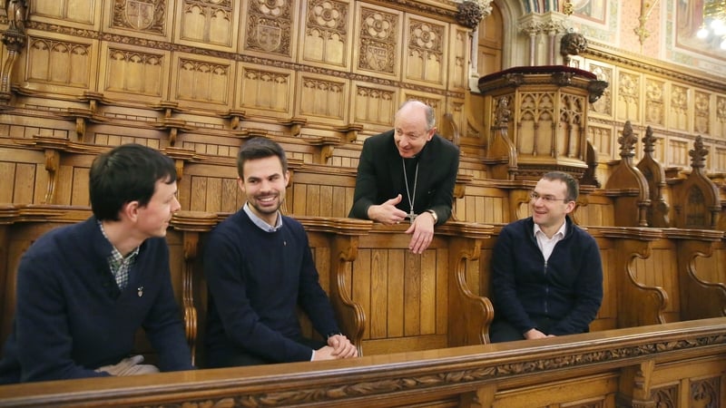 Bishop Alphonsus Cullinan with seminarians in the College Chapel of Saint Patrick's College in Maynooth