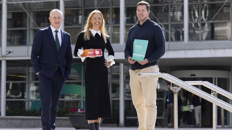 Leo Clancy, CEO of Enterprise Ireland, and founder of the year nominees Heidi Davis, CEO of Peri and Darren O'Reilly, founder of Wholesupp
