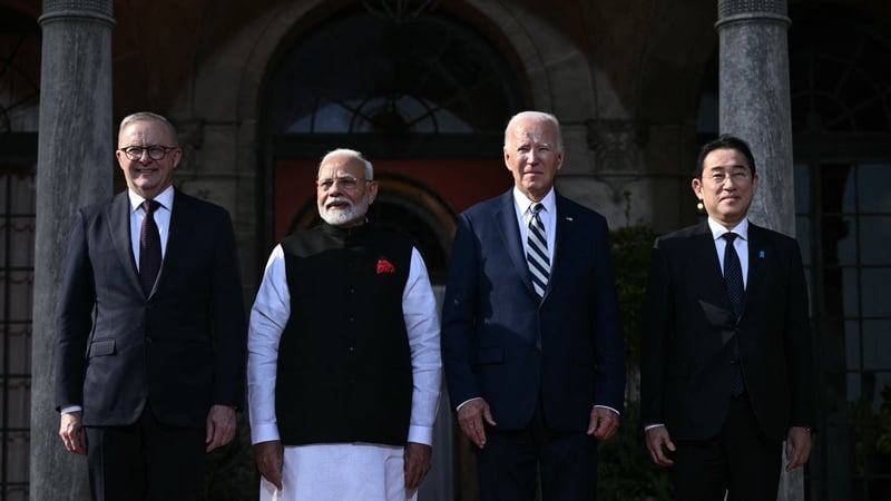 Joe Biden is pictured alongside Indian Prime Minister Narendra Modi, Japanese Prime Minister Fumio Kishida and Australian Prime Minister Anthony Albanese