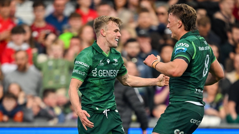 Ben Murphy and Cian Prendergast celebrate Connacht's third try
