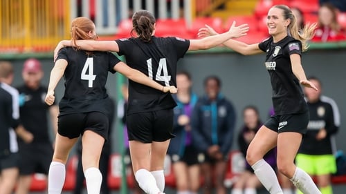 Athlone Town's Shauna Brennan (4) celebrates after scoring what proved to be the only goal of the game