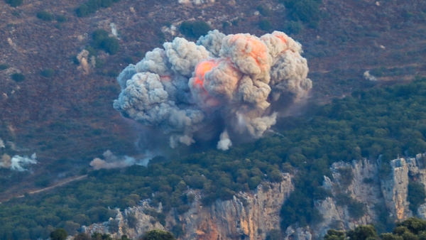 Smoke billows from the site of an Israeli airstrike in Marjayoun, near the Lebanon-Israel border