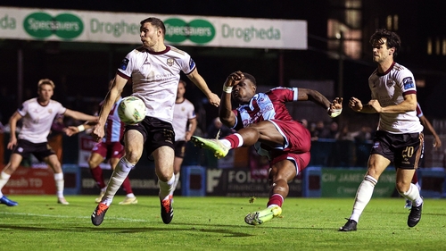 Drogheda's Frantz Pierrot has a shot at goal