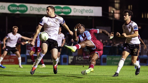 Drogheda's Frantz Pierrot has a shot at goal