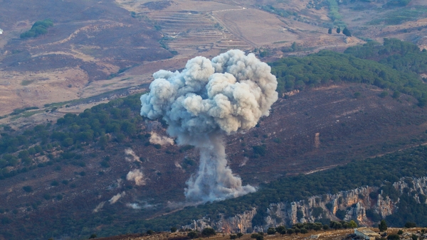 Smoke rises from the site of an Israeli airstrike in Marjayoun, near the Lebanon-Israel border