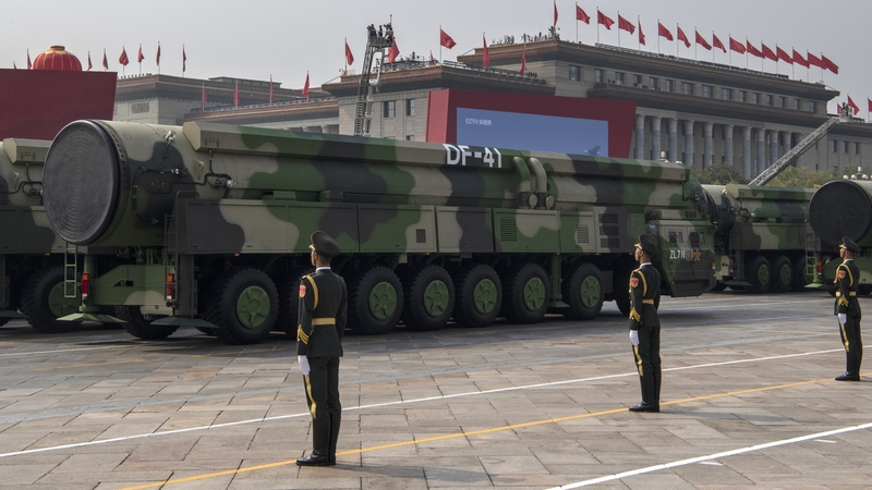 China's DF-41 intercontinental ballistic missiles seen at a parade at Tiananmen Square in Beijing in 2019
