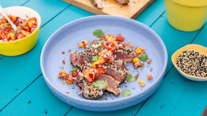 Nico's seared tuna with stone fruit salsa