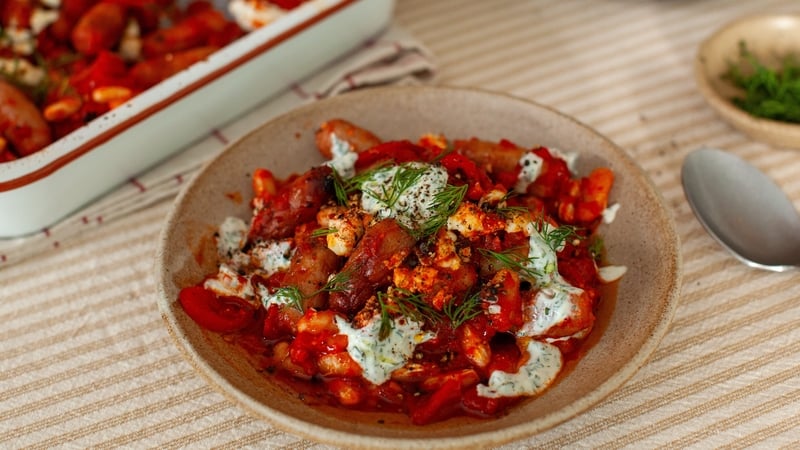 Nico's harissa cocktail sausage traybake