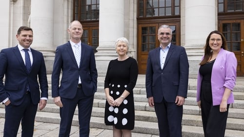 Joseph Stephens, National Cyber Security Centre; Minister Ossian Smyth; Anne Lanigan, Divisional Manager, Technology & Services, Enterprise Ireland; Minister Dara Calleary and Minister Emer Higgins