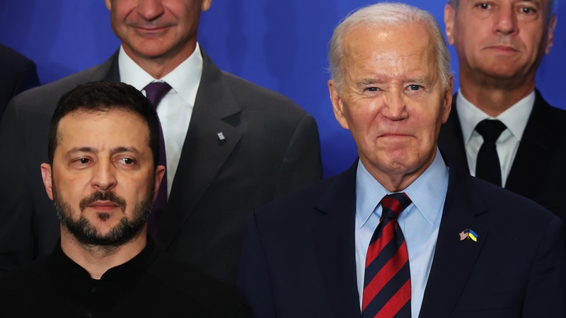 Volodymyr Zelensky and Joe Biden pose for photos during an event with world leaders on 25 September in New York