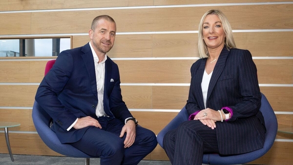 Incoming Managing Director for laya healthcare D.O. O'Connor with Marguerite Brosnan CEO of AXA Ireland.