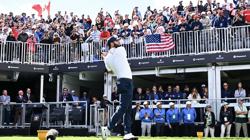 Scottie Scheffler of the United States plays his opening tee shot in Montreal