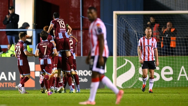 Drogheda celebrate Pierrot's opener