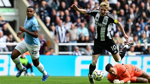 Anthony Gordon was felled by Ederson for the penalty which he stepped up to convert
