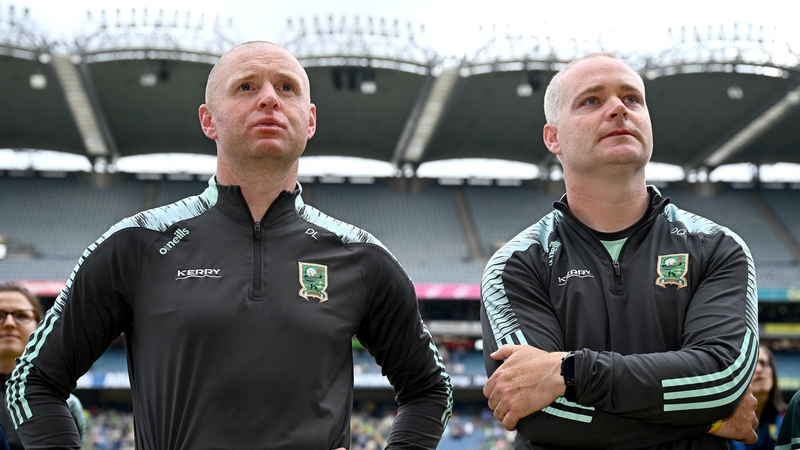 Kerry joint managers Declan Quill, right, and Darragh Long after their side's victory in the TG4 All-Ireland Ladies Football Senior Championship final on 4 August