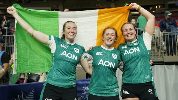 From left, Eve Higgins, Niamh O'Dowd and Fiona Tuite celebrate after the famous win