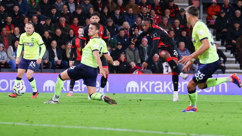 Antoine Semenyo scores his side's third goal of the night