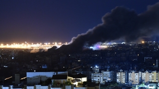 Smoke rises from the Laylaki neighborhood of Dahieh after Israeli warplanes target the southern suburbs of the Lebanese capital Beirut