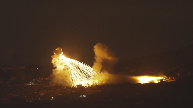 A fire burns following Israeli bombardment on an area of south Lebanon