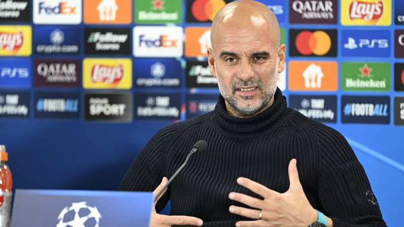 Pep Guardiola speaking to the media ahead of the game in Slovakia