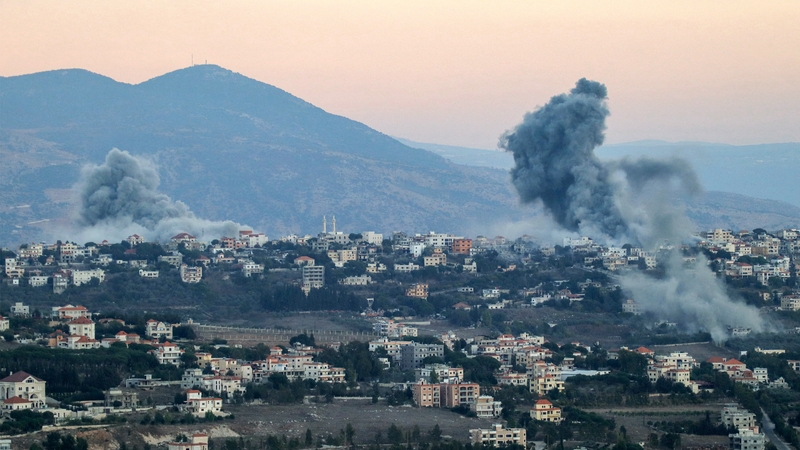 Smoke plumes erupt after an Israeli airstrike targeted the the village of Khiam in southern Lebanon near the border with northern Israel on September 30, 2024. Photo: Getty Images