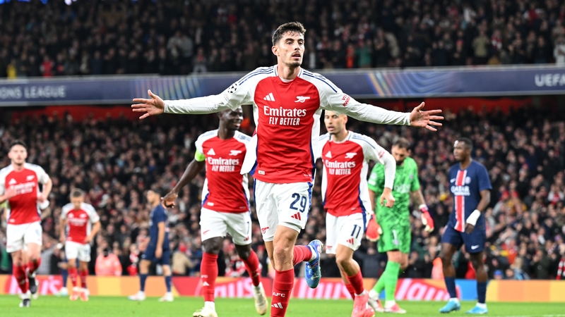Kai Havertz celebrates opening the scoring at the Emirates