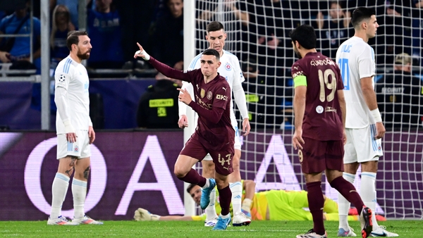Phil Foden celebrates scoring Manchester City's second goal of the night