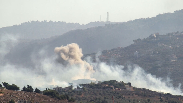 Smoke billows from the site of an Israeli airstrike that targeted the southern Lebanese village of Kfarkila