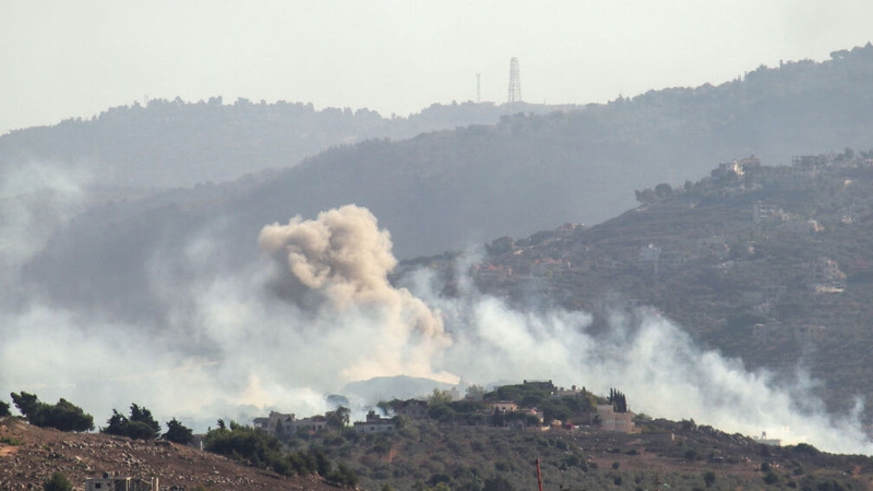 Smoke billows from the site of an Israeli airstrike that targeted the southern Lebanese village of Kfarkila