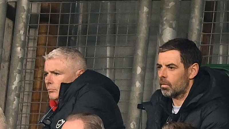 Larne manager Tiernan Lynch, right, and assistant Seamus Lynch, in attendance during the SSE Airtricity Men's Premier Division match between Shamrock Rovers and Bohemians at Tallaght Stadium last month