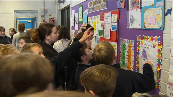 Making posters for Dyslexia Awareness Month at ASt Rose's NS in Tallaght.