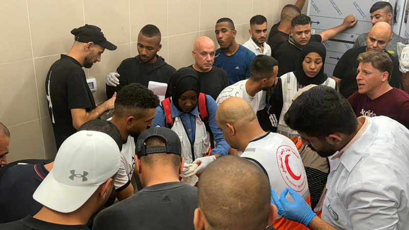 Relatives of the Palestinians who died as a result of the attack by Israeli warplanes in Tulkarm, West Bank