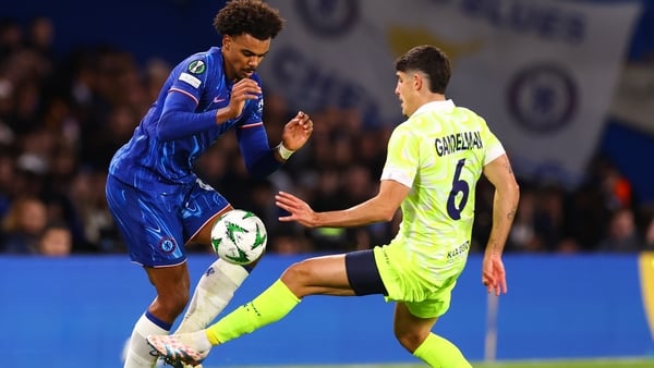 Chelsea's Renato Veiga is tackled by Omri Gandelman Gent
