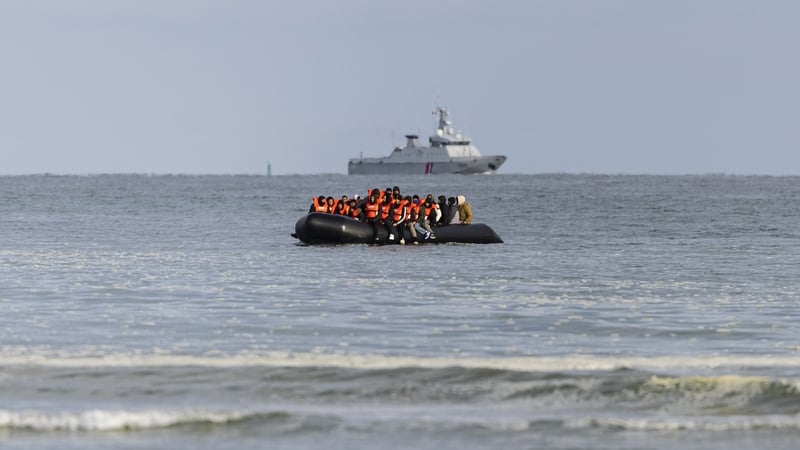 Migrants attempting to cross the English Channel are seen off Dunkirk, northern France on 26 April