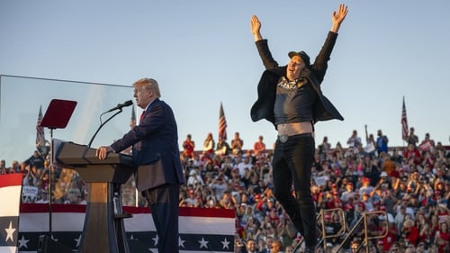 Tesla boss Elon Musk jumps onstage to join Republican presidential candidate Donald Trump at a campaign rally in Butler, Pennsylvania earlier this month. Photo: Jim Watson AFP/Getty Images