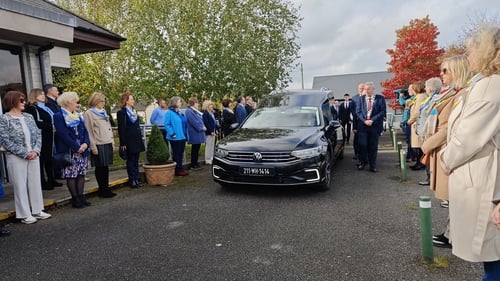 The hearse arriving at Our Lady Queen of Peace Church in Coosan