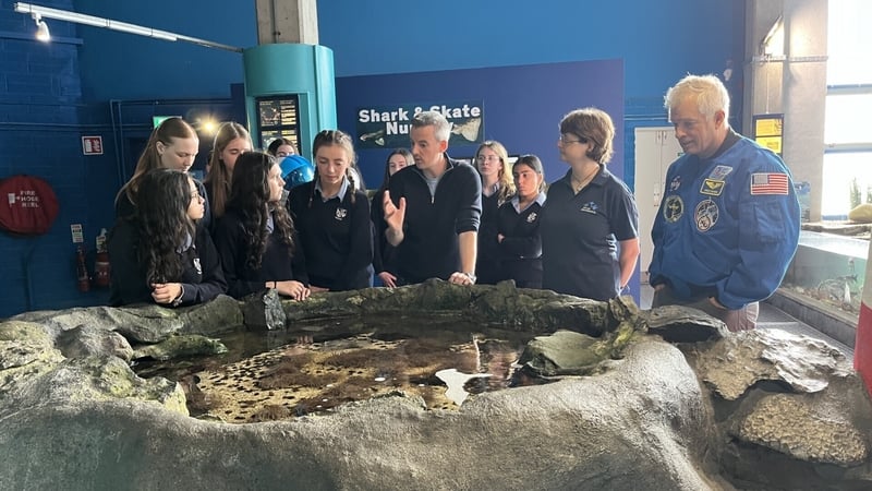 Former US astronaut Steve Swanson and students from Dominican College, Taylor's Hill in Galway