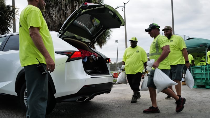 Sandbags being prepared in St Petersburg, Florida ahead of Hurricane Milton