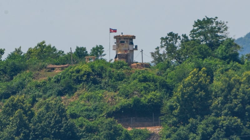 A North Korean military guard post seen from the South Korean side of the border
